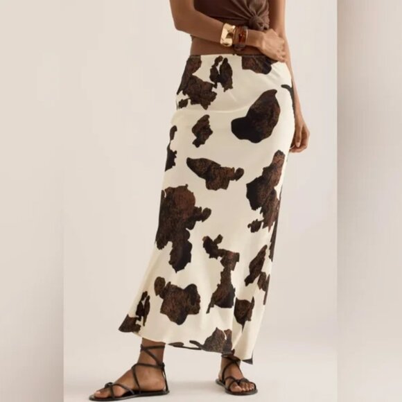 Anthropologie Cow Print Maxi Skirt size L - Picture 2 of 6